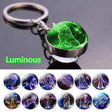 12 Luminous Glow In The Dark Zodiac Glass Ball Pendant Key Chain Holder  (Unisex)