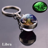 12 Luminous Glow In The Dark Zodiac Glass Ball Pendant Key Chain Holder  (Unisex)