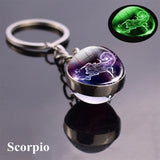 12 Luminous Glow In The Dark Zodiac Glass Ball Pendant Key Chain Holder  (Unisex)