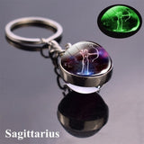 12 Luminous Glow In The Dark Zodiac Glass Ball Pendant Key Chain Holder  (Unisex)