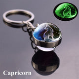 12 Luminous Glow In The Dark Zodiac Glass Ball Pendant Key Chain Holder  (Unisex)